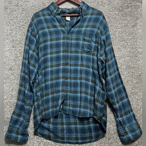 Field & Stream Men’s Blue Cotton Plaid Flannel Button Up Shirt Size Large